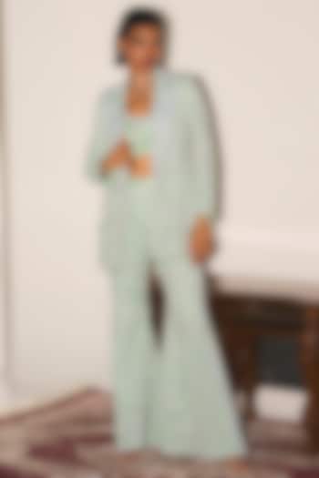 Mint Green Crepe Pearl Embroidered Bridal Sharara Set by Mani Bhatia at Pernia's Pop Up Shop