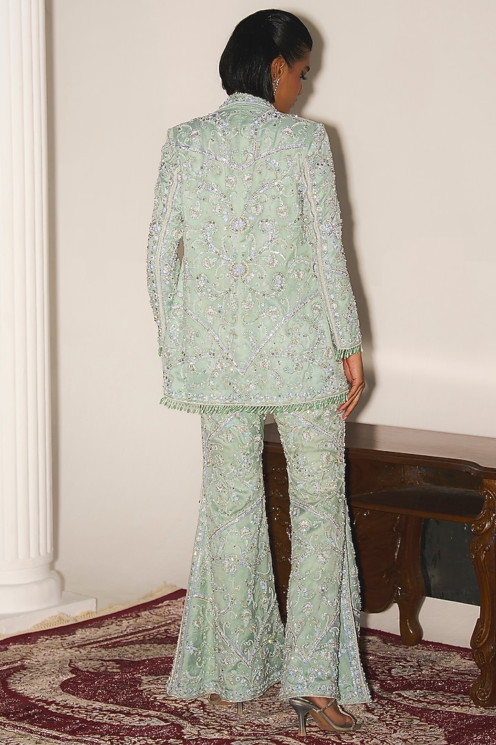 Mint Green Crepe Pearl Embroidered Bridal Sharara Set by Mani Bhatia at Pernia's Pop Up Shop
