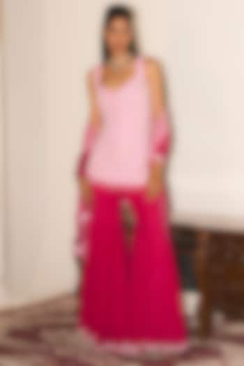 Fuchsia Pink Crepe Pearl Embroidered Wedding Sharara Set by Mani Bhatia at Pernia's Pop Up Shop