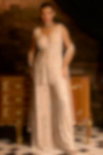 Peach Chiffon Embroidered Bridal Sharara Set by Mani Bhatia at Pernia's Pop Up Shop