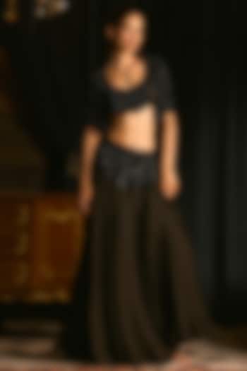 Black Organza Pearl Embroidered Skirt Set by Mani Bhatia at Pernia's Pop Up Shop