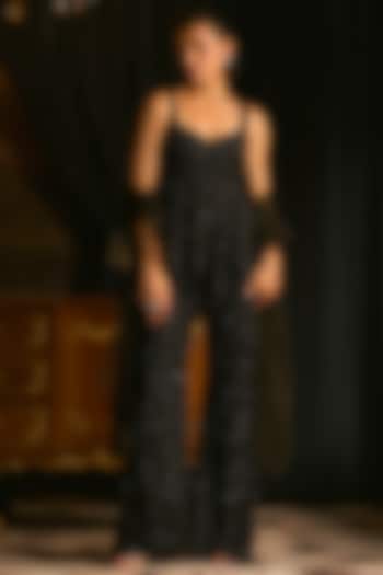 Black Crepe Pearl Embroidered Bridal Sharara Set by Mani Bhatia at Pernia's Pop Up Shop