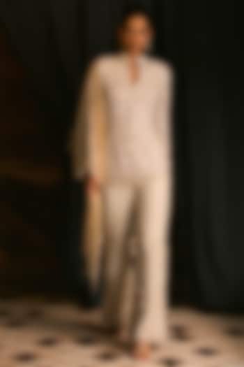 White Net & Satin Pearl Embroidered Bridal Sharara Set by Mani Bhatia at Pernia's Pop Up Shop