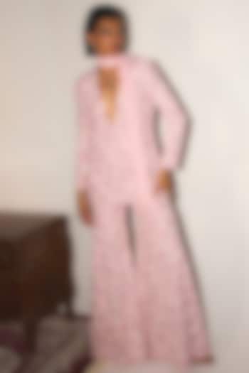 Pink Crepe Pearl Embroidered Bridal Sharara Set by Mani Bhatia at Pernia's Pop Up Shop