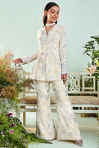 Ivory Printed Pant Set by Mani Bhatia