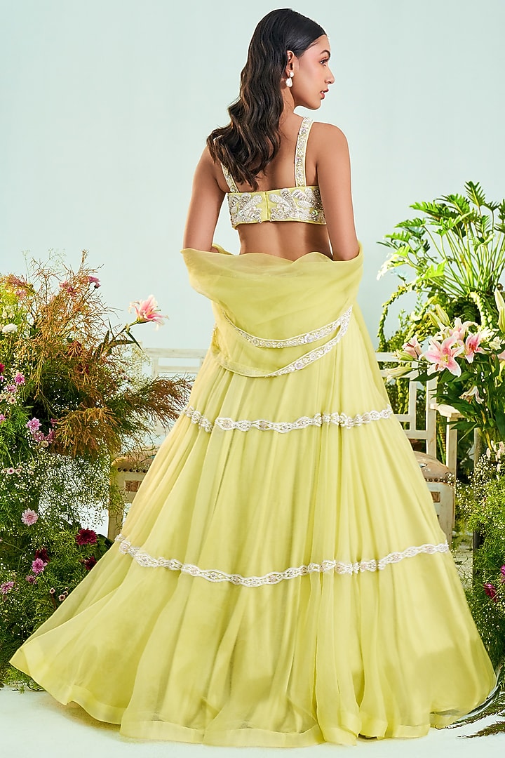 Sunny Lime Organza Wedding Lehenga Set by Mani Bhatia at Pernia's Pop Up Shop