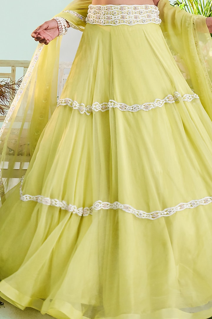Sunny Lime Organza Wedding Lehenga Set by Mani Bhatia at Pernia's Pop Up Shop
