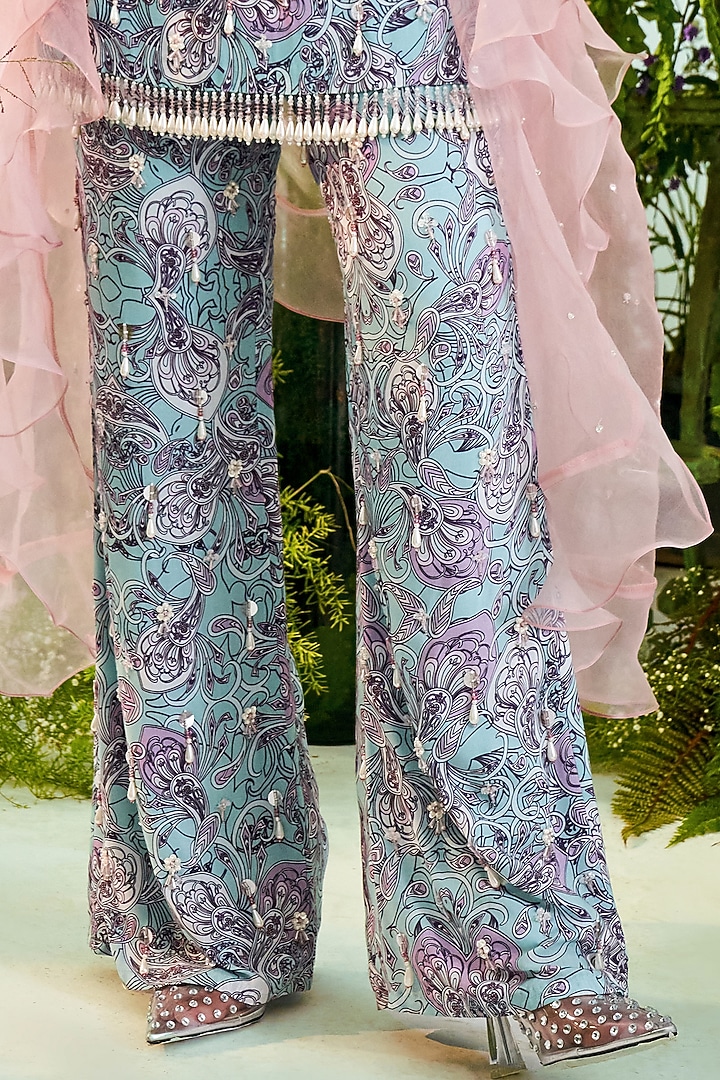 Blue Paisley Printed Pant Set by Mani Bhatia at Pernia's Pop Up Shop
