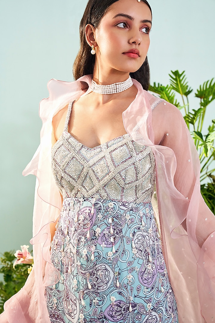 Blue Paisley Printed Pant Set by Mani Bhatia at Pernia's Pop Up Shop
