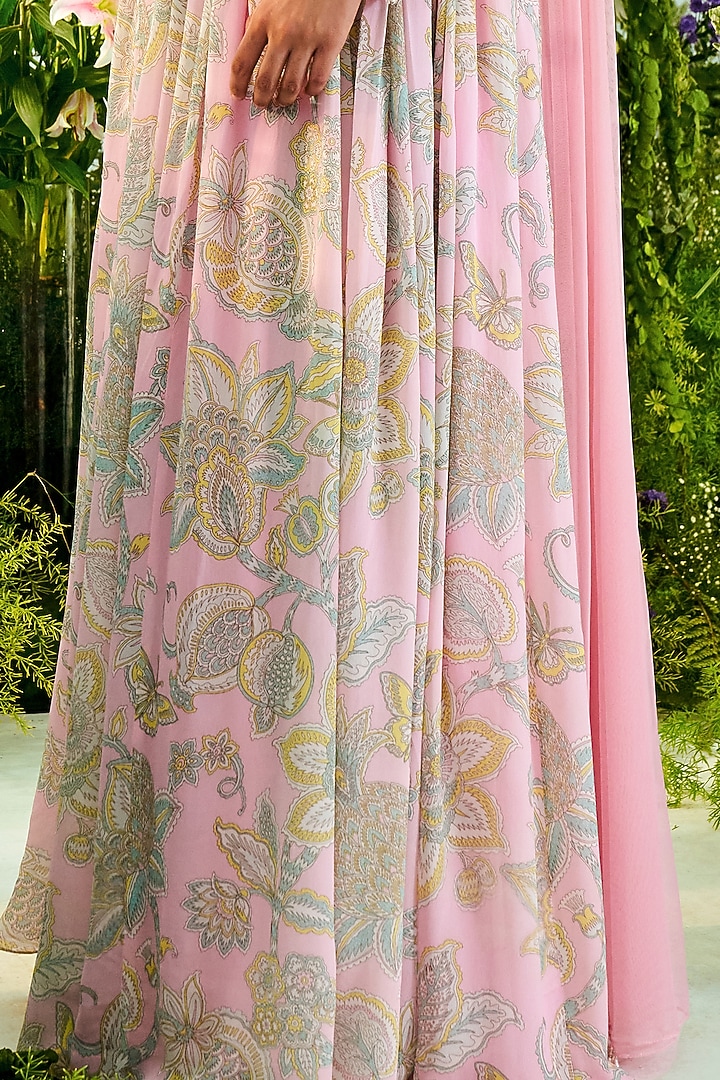 Powder Pink & Mint Green Printed Wedding Anarkali Set by Mani Bhatia at Pernia's Pop Up Shop