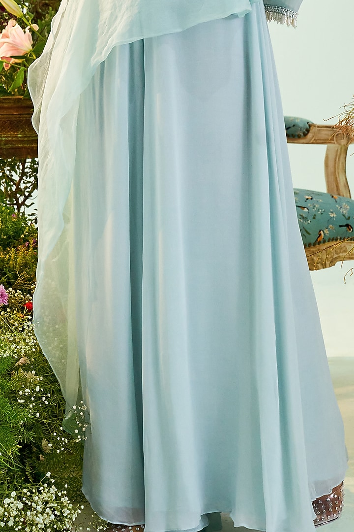 Ice Blue Embroidered Jumpsuit by Mani Bhatia at Pernia's Pop Up Shop