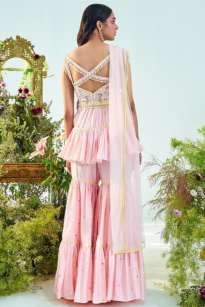 Candy Pink Chanderi Gharara Set by Mani Bhatia at Pernia's Pop Up Shop