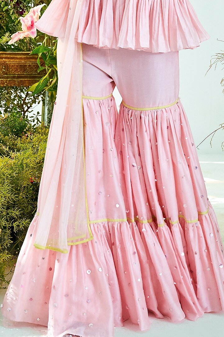 Candy Pink Chanderi Gharara Set by Mani Bhatia at Pernia's Pop Up Shop