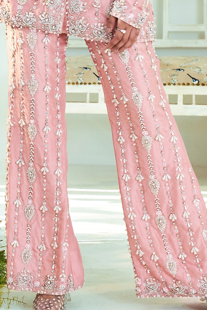 Rust Pink Embroidered Jacket Set by Mani Bhatia at Pernia's Pop Up Shop