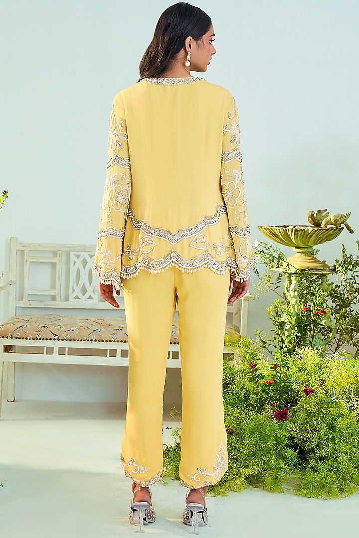 Sunshine Yellow Georgette Pant Set by Mani Bhatia at Pernia's Pop Up Shop