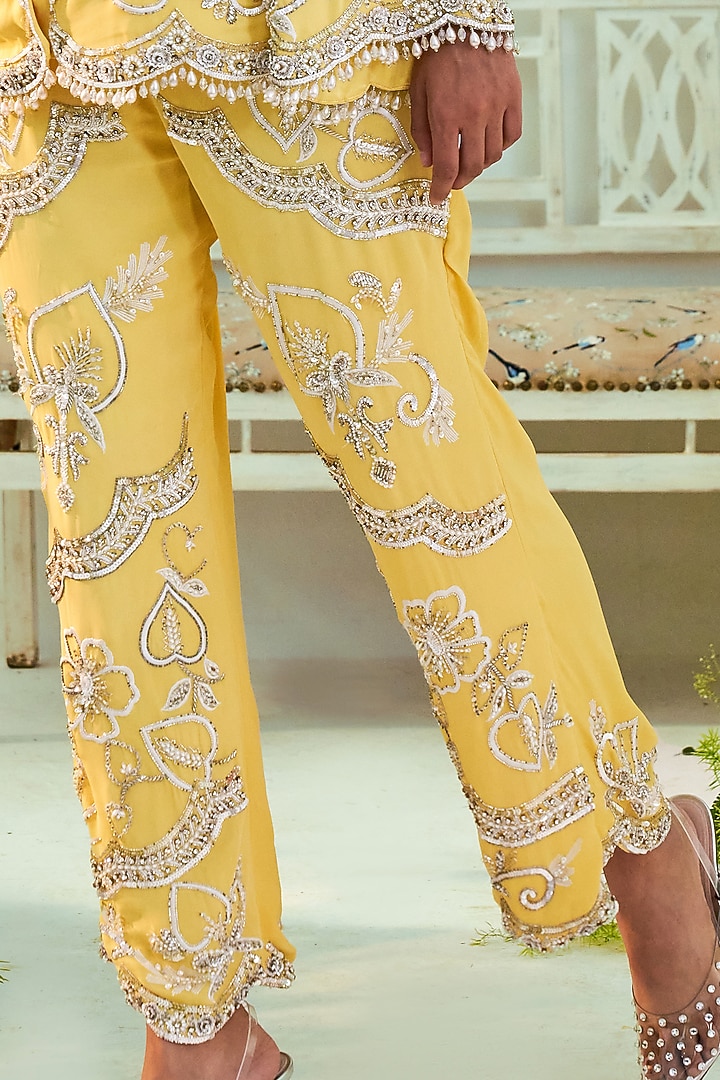 Sunshine Yellow Georgette Pant Set by Mani Bhatia at Pernia's Pop Up Shop