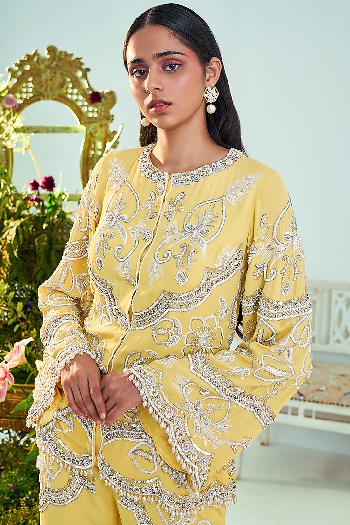 Sunshine Yellow Georgette Pant Set by Mani Bhatia at Pernia's Pop Up Shop