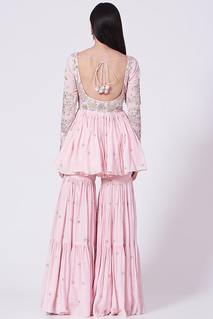Lilac Pink Embroidered Gharara Set by Mani Bhatia at Pernia's Pop Up Shop