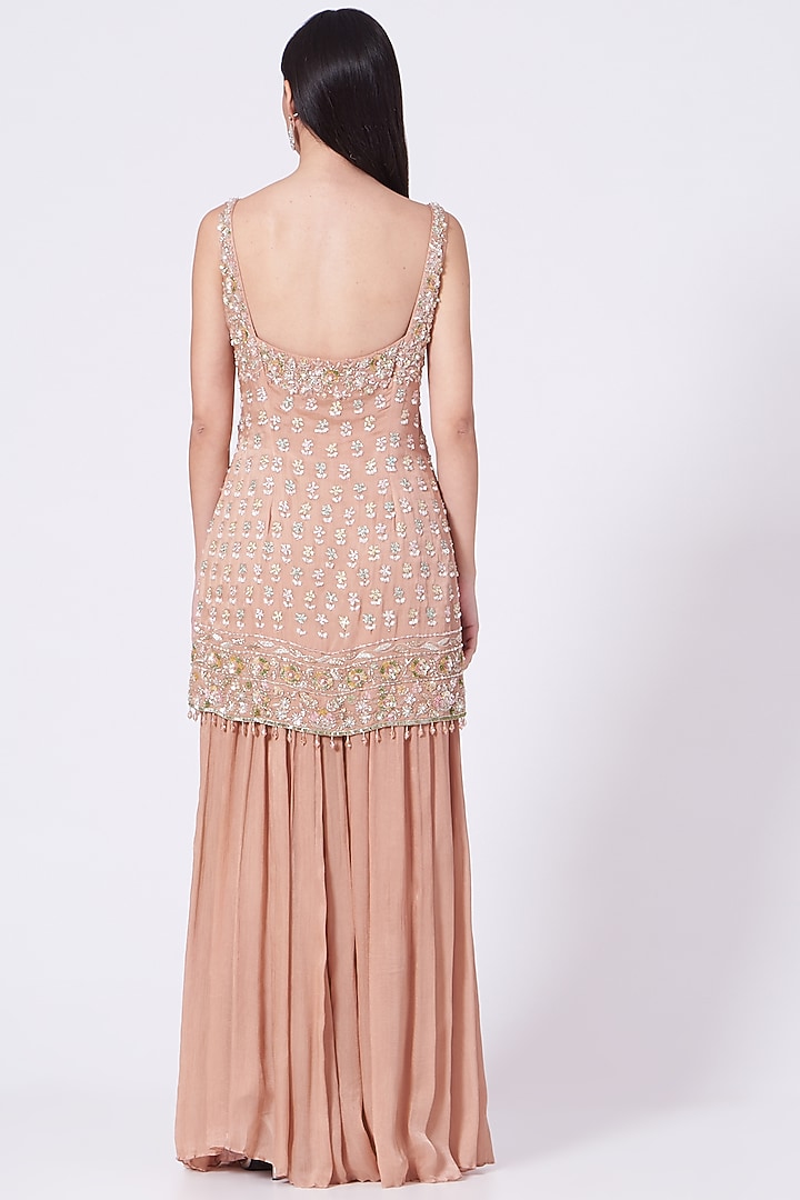 Nude Peach Embroidered Wedding Sharara Set by Mani Bhatia at Pernia's Pop Up Shop