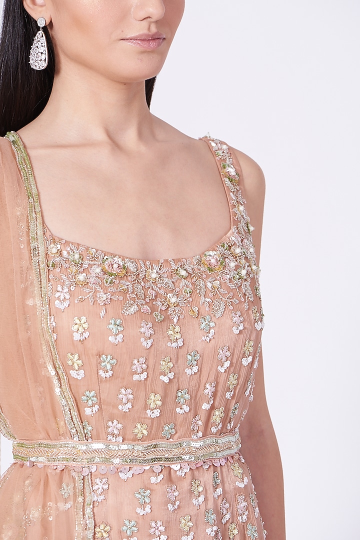 Nude Peach Embroidered Wedding Sharara Set by Mani Bhatia at Pernia's Pop Up Shop