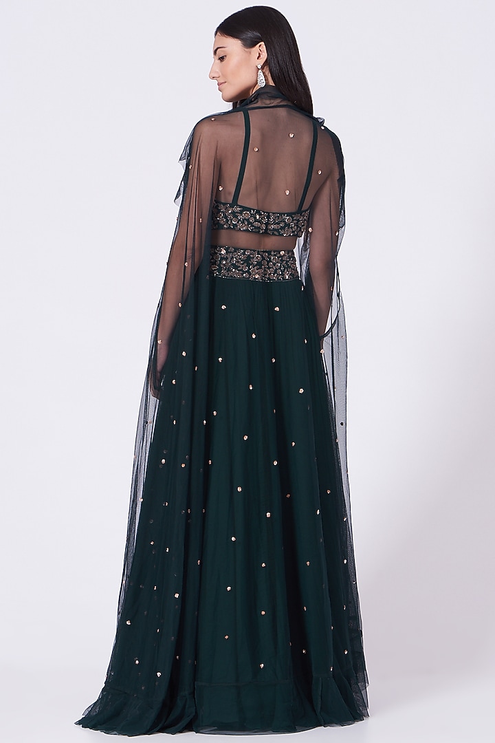 Bottle Green Embroidered Skirt Set by Mani Bhatia at Pernia's Pop Up Shop