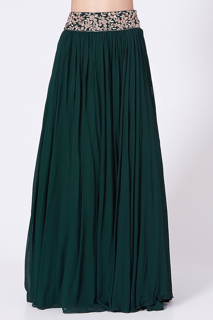 Bottle Green Embroidered Skirt Set by Mani Bhatia at Pernia's Pop Up Shop