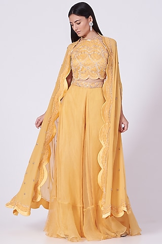 Sunshine Yellow Silk Organza Palazzo Set by Mani Bhatia