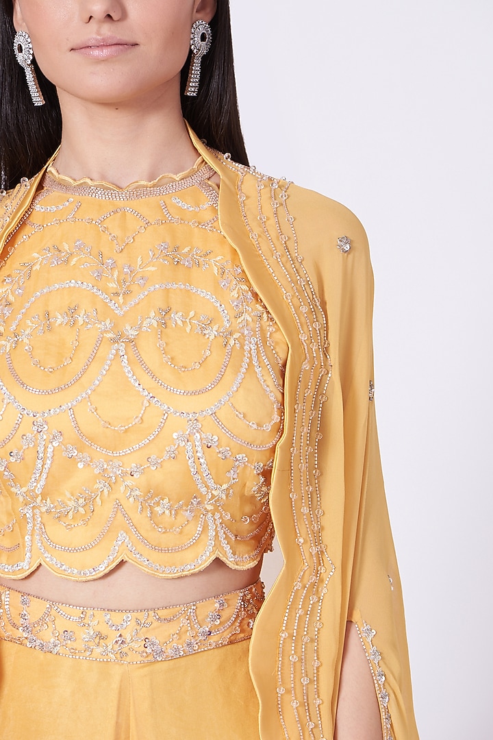 Sunshine Yellow Silk Organza Palazzo Set by Mani Bhatia at Pernia's Pop Up Shop