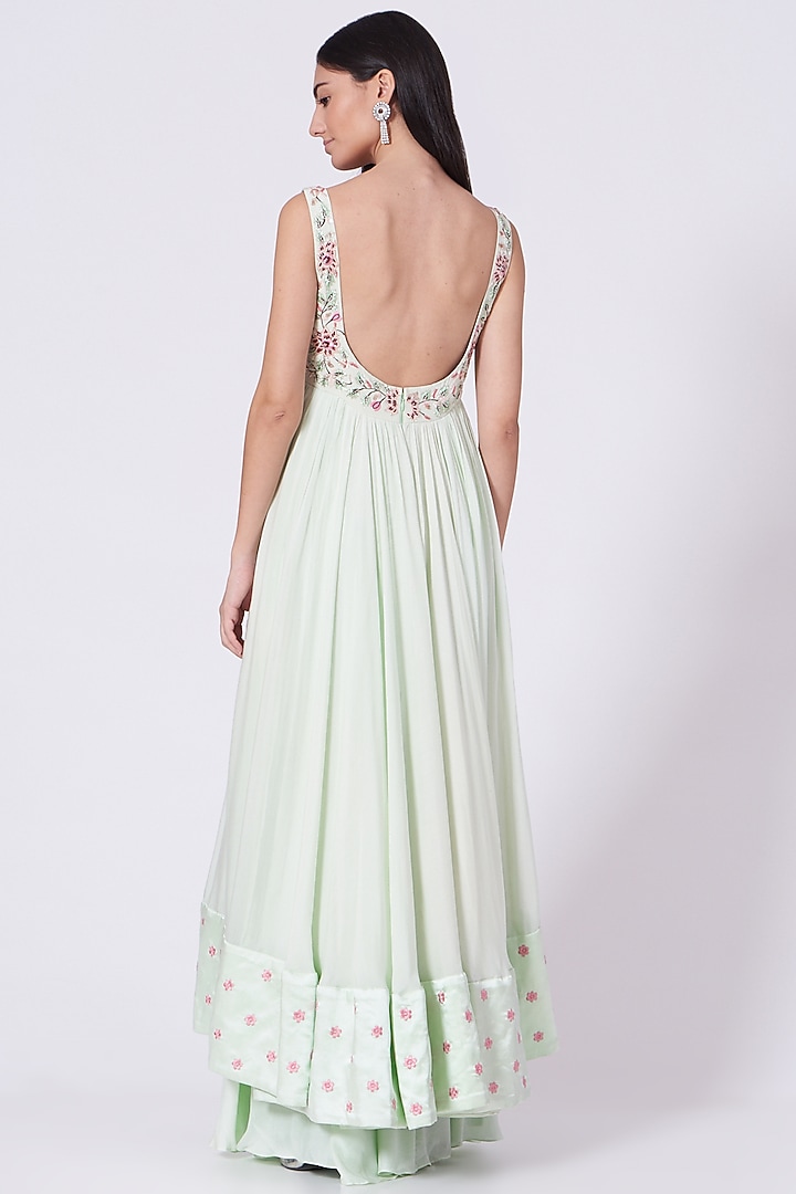 Mint Embroidered Wedding Anarkali Set by Mani Bhatia at Pernia's Pop Up Shop