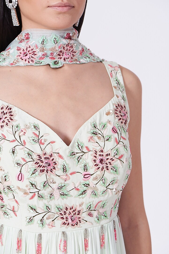 Mint Embroidered Wedding Anarkali Set by Mani Bhatia at Pernia's Pop Up Shop
