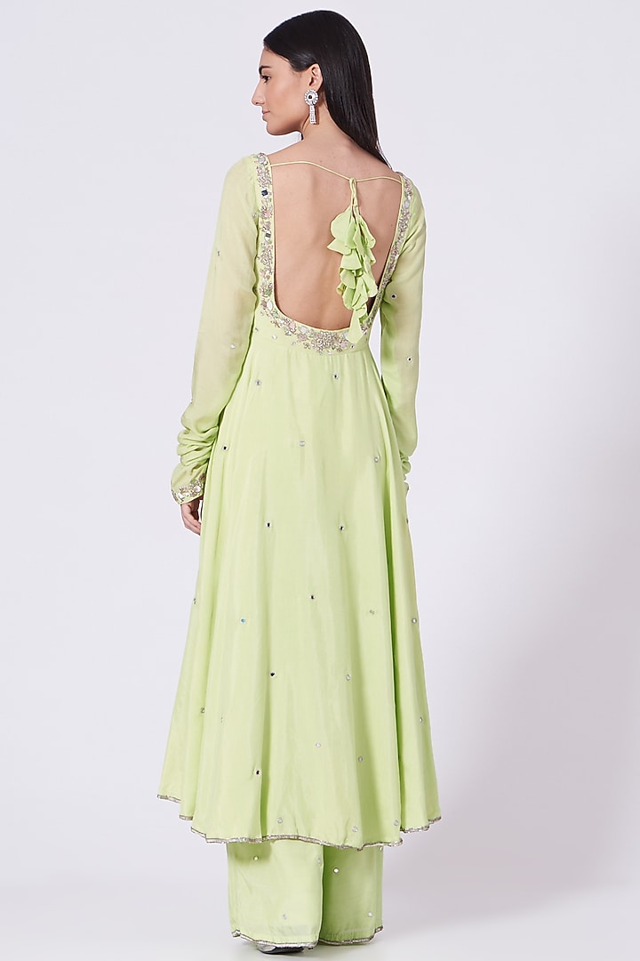 Lime Green Embroidered Wedding Anarkali Set by Mani Bhatia at Pernia's Pop Up Shop