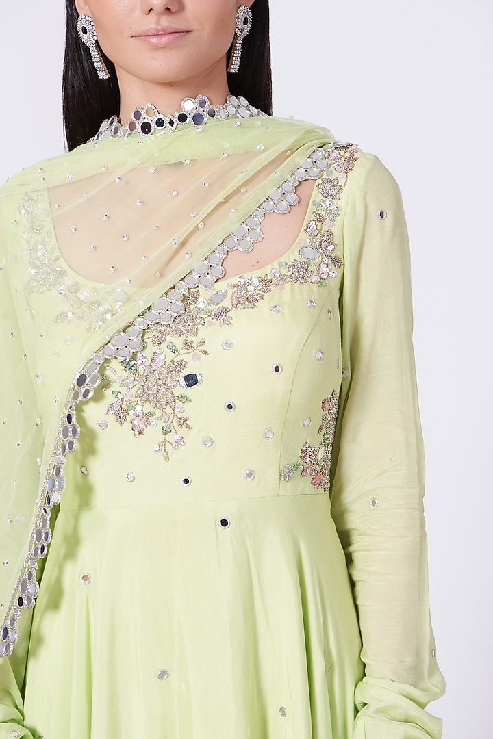 Lime Green Embroidered Wedding Anarkali Set by Mani Bhatia at Pernia's Pop Up Shop