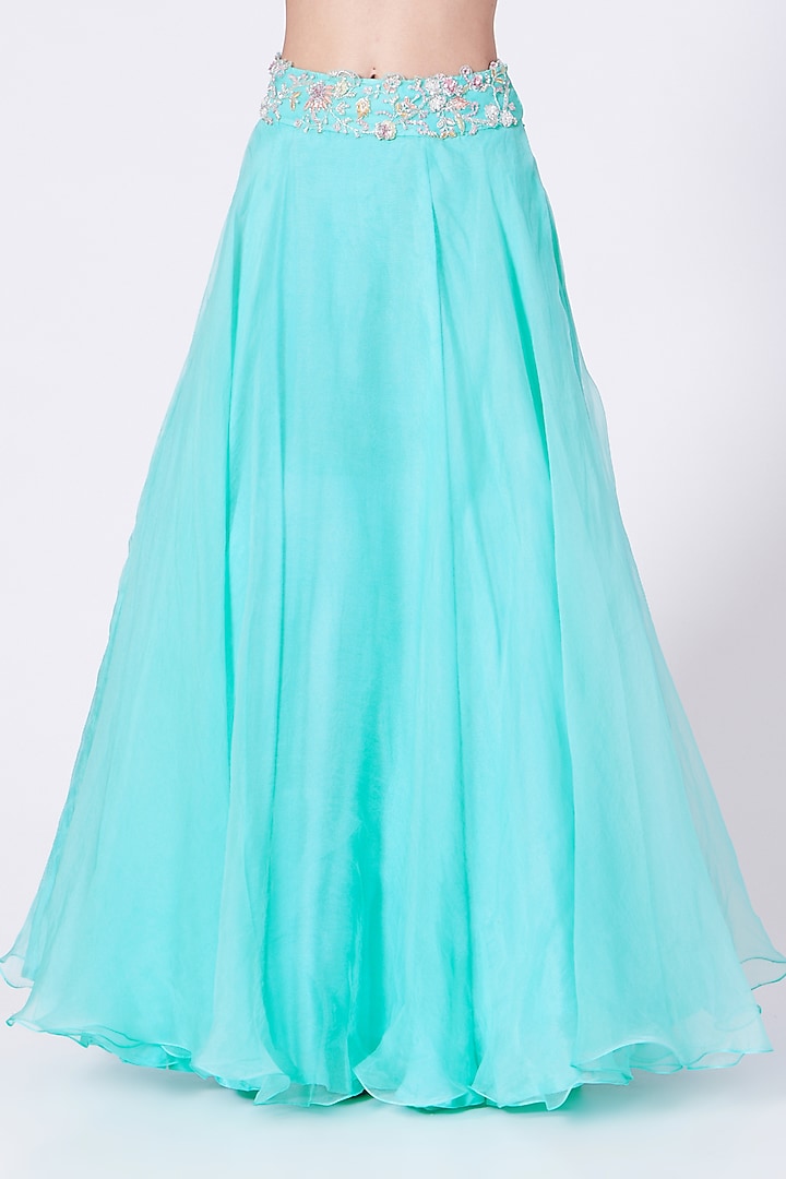 Turquoise Blue Embroidered Wedding Lehenga Set by Mani Bhatia at Pernia's Pop Up Shop