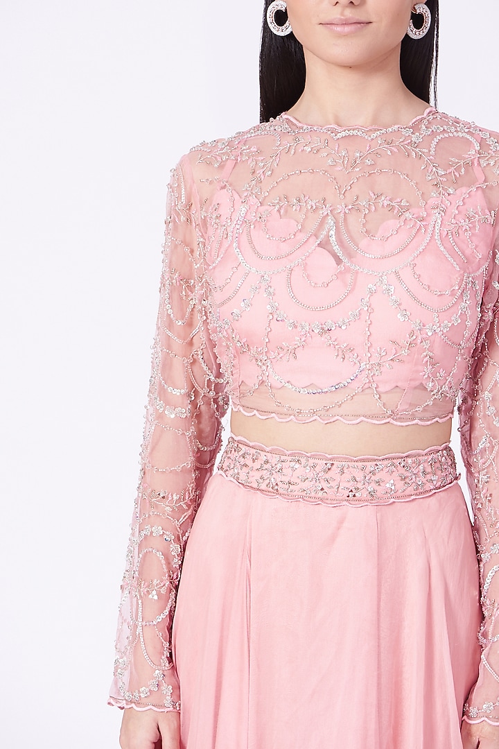 Peony Pink Embroidered Wedding Lehenga Set by Mani Bhatia at Pernia's Pop Up Shop