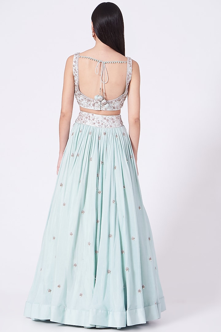 Ice Blue Embroidered Wedding Lehenga Set by Mani Bhatia at Pernia's Pop Up Shop
