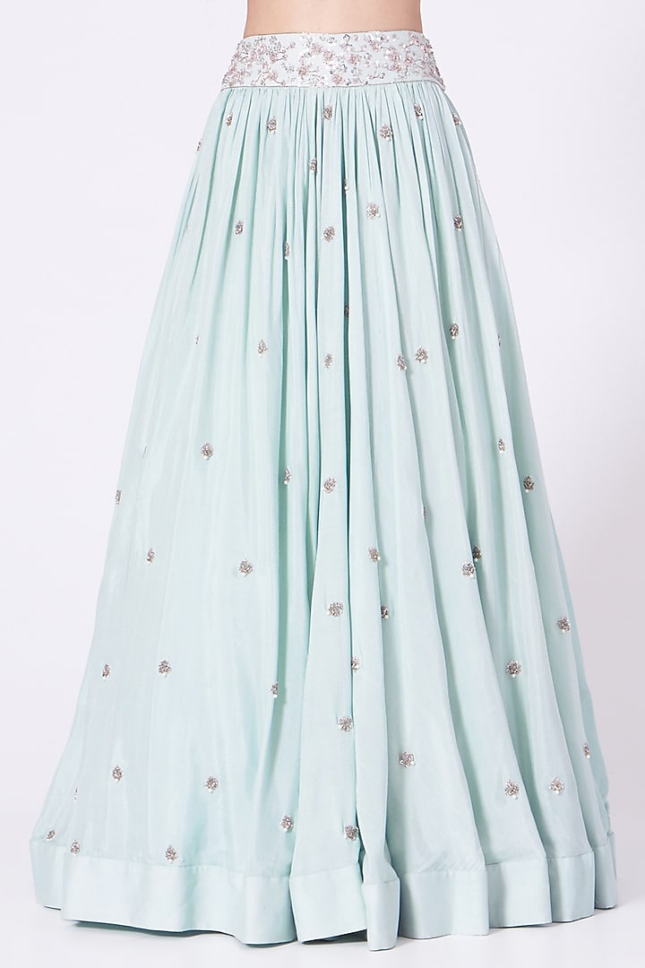 Ice Blue Embroidered Wedding Lehenga Set by Mani Bhatia at Pernia's Pop Up Shop