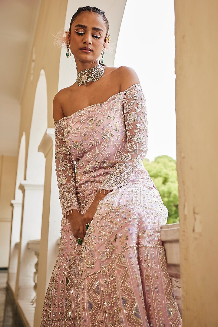 Pink Organza Cutdana Embroidered Bridal Sharara Set by Mani Bhatia at Pernia's Pop Up Shop