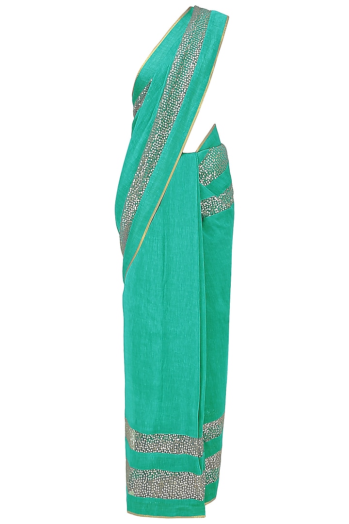 Sea Green and Grey Embroidered Saree with An Unstitched Blouse by Mandira Bedi