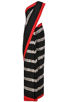 Black, red and white embroidered saree with an unstitched blouse ...