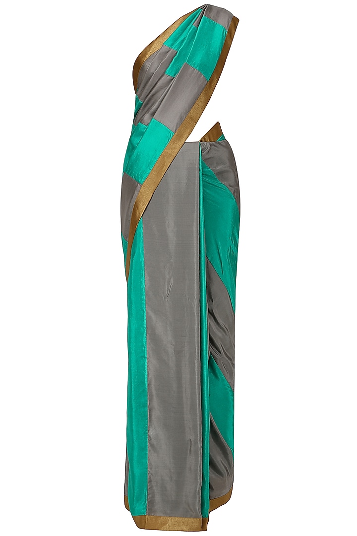 Sea green and grey sequins embroidered saree with an unstitched blouse available only at Pernia's Pop Up Shop.