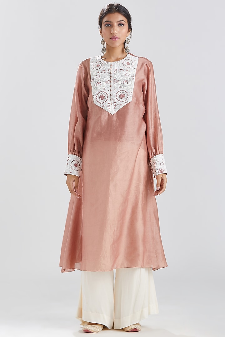 Dull Pink Embroidered Tunic With Slip by Megha Bansal