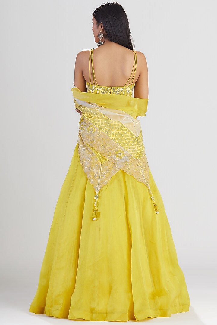 Lime Yellow Embroidered Wedding Lehenga Set by Megha Bansal at Pernia's Pop Up Shop