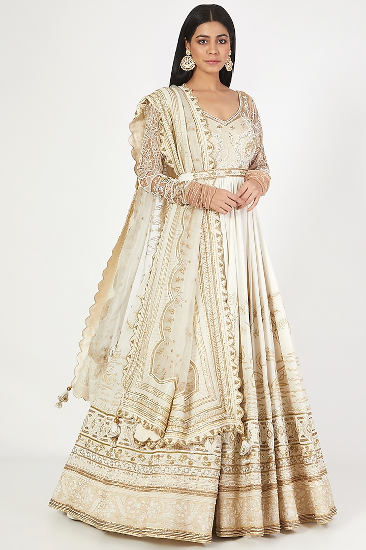 Ivory Embellished Anarkali Set  by Megha Bansal