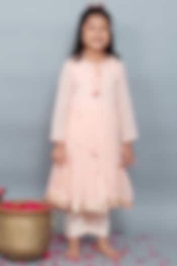 Peach Soft Mulmul Cotton Gota Lace Kurta Set For Girls by MR BRAT at Pernia's Pop Up Shop