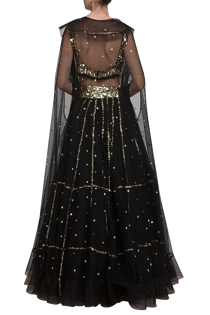 Black Embroidered Wedding Lehenga Skirt With Blouse & Cape by Mani Bhatia at Pernia's Pop Up Shop