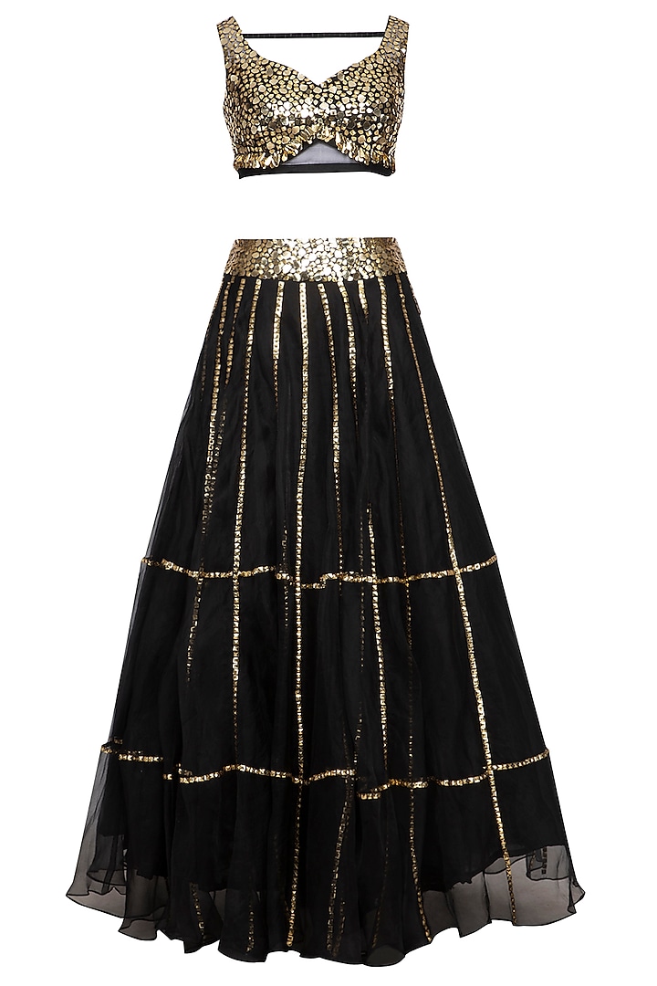 Black Embroidered Wedding Lehenga Skirt With Blouse & Cape by Mani Bhatia at Pernia's Pop Up Shop