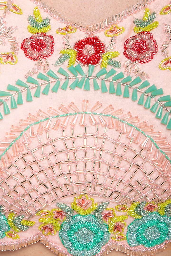 Peach Pink Embroidered Crop Top With Pants & Cape by Mani Bhatia at Pernia's Pop Up Shop