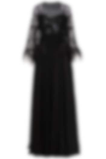 Black Embroidered Jumpsuit With Cape by Mani Bhatia