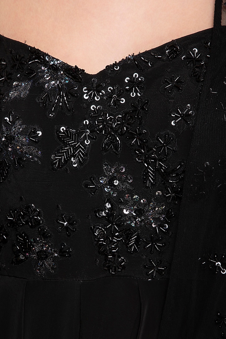 Black Embroidered Jumpsuit With Cape by Mani Bhatia at Pernia's Pop Up Shop