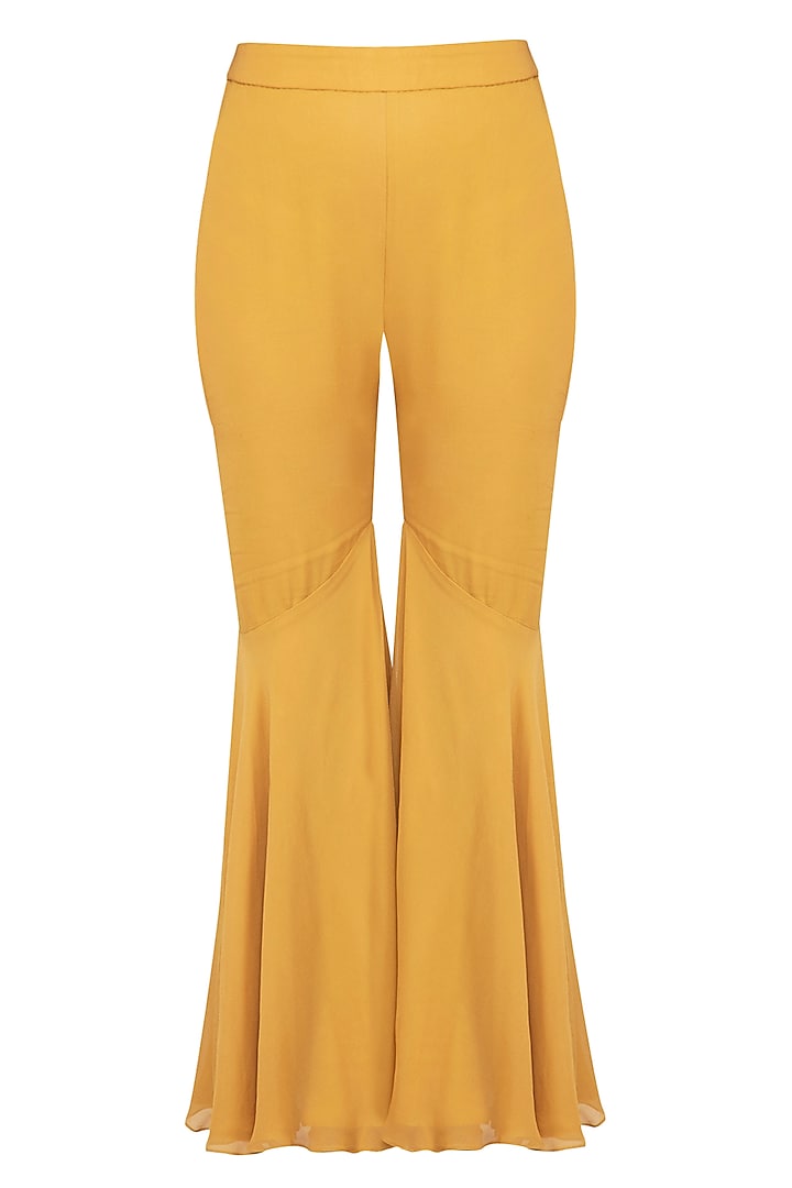 Mustard Yellow Embroidered Cape Top With Pants by Mani Bhatia at Pernia's Pop Up Shop